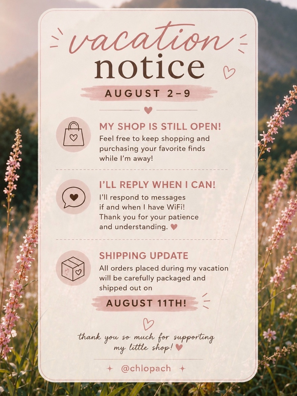 VACATION NOTICE!